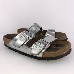 Birkenstock Silver Metallic Sandal Shoes Size 5